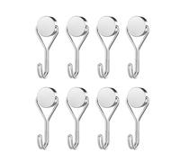 EUZUXU 8 Pezzi Ganci Magnetici Extra Resistenti, Magneti Resistenti con Gancio, Ganci Magnetici Cucina Ruotabile, per Cucina, Ufficio, Frigoriferi, Appendere luci Decorative - Argento