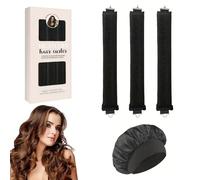 EUZUXU Bigodino Morbidi per Dormire 3 Pezzi Bigodini Capelli Ricci + Berretto di Seta, per Dormire Gomma Heatless Hair Curler DIY Arricciacapelli Senza-Nero