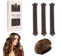 EUZUXU Bigodino Morbidi per Dormire 3 Pezzi Bigodini Capelli Ricci + Berretto di Seta, per Dormire Gomma Heatless Hair Curler DIY Arricciacapelli Senza-Marrone