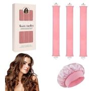 EUZUXU Bigodino Morbidi per Dormire 3 Pezzi Bigodini Capelli Ricci + Berretto di Seta, per Dormire Gomma Heatless Hair Curler DIY Arricciacapelli Senza-Rosa