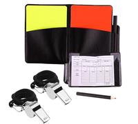 EUZUXU Cartellini Arbitro Kit, 2pcs Fischietti Arbitro in Metallo, Cartellini Rossi e Gialli con Fogli Portafogli, Set di Carte da Arbitro di Calcio con Matite, per Sport, Calcio