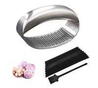 EUZUXU Spremiaglio in Acciaio Inox, Spremi Aglio con Pelapaglio Silicone e Pennello, for Home Kitchen Restaurant Gadgets, Easy Using Cleaning