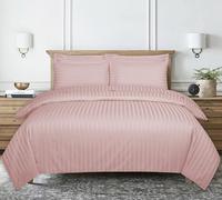 Ev Dekor® Set copripiumino singolo, qualità alberghiera, in raso, a righe, con 1 federa, reversibile, ipoallergenico, in morbida microfibra traspirante, rosa cipria, singolo