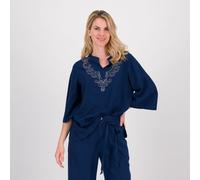 EVA Franco Ciambella Blusa in lino e viscosa con spacchi scollo con ricamo