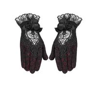 Eva Lady Donna Elegante Gotico Pizzo Ricamato & Rosa Guanti - Rosso & Nero