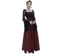 Eva Lady Donna Lungo Gotico Courtesan Applique Matrimonio Abito - Rossi e Neri