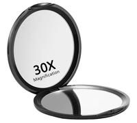 Evadollina Specchio da tasca compatto con ingrandimento 1X/30X, ideale per il viaggio, specchio ingranditore 30x, specchio da viaggio, regalo di Natale (Nero)