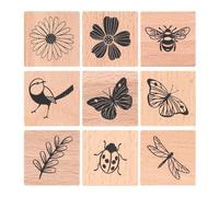 Evadollina Stempel, 9 pezzi timbri in legno, timbri embossing, set timbri, timbri in legno, set di timbri, per progetti artistici DIY e diari creativi, Scrapbook