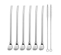 EvaGO Cannucce riutilizzabili in acciaio inox con filtro cucchiaio, 6 cannucce Yerba Mate Tea Bombilla con 2 spazzole per la pulizia, lunghezza 18 cm