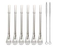 EvaGo Cannucce riutilizzabili in acciaio inox con filtro cucchiaio, 6 pezzi Yerba Mate Tea Bombilla Cannucce con 2 pennelli per la pulizia, 15,5 cm di lunghezza