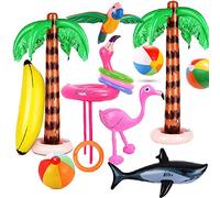 Evance 14 Pezzi Giocattolo Gonfiabile, Palme Flamingo Banana Beach Balls Flying Pappagallo Squalo + Fenicottero Set di Giochi Anelli di Lancio (14 PCS)