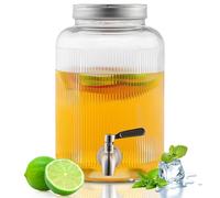 Evanda Dispenser bevande in vetro con rubinetto in acciaio inox a prova di perdite, distributore di bevande ghiacciate da 4 l, per la preparazione di tè freddo, limonata e succhi di frutta