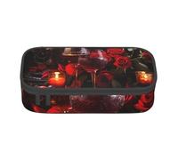 EVANEM Astuccio colorato con pavone, astuccio per studenti a doppio strato, astuccio per cancelleria da ufficio, astuccio portatile, Rosa Rossa e Vino Amanti Romantici, Taglia unica, Beauty Case