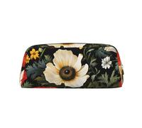 EVANEM Astuccio per matite con motivo floreale con prugna primaverile, astuccio in pelle con cerniera, organizer per cancelleria da ufficio, borsa per cosmetici portamonete, Fiore Rosso e Margherita