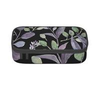 EVANEM Astuccio portamatite a doppio strato, grande capacità, astuccio per studenti, cancelleria da ufficio, astuccio portatile, Foglie Verdi Salvia Viola, Taglia unica, Beauty Case