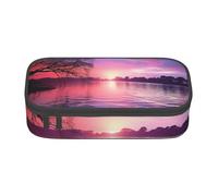 EVANEM Calm Sea Sunset - Astuccio per matite a doppio strato, grande capacità, per studenti, cancelleria da ufficio, astuccio portatile, Tramonto viola sull'acqua, Taglia unica, Beauty Case