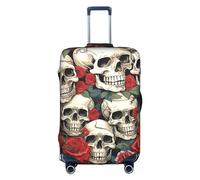 EVANEM Copertura per bagagli da viaggio per vacanze tropicali, copertura protettiva elastica per trolley, antigraffio, adatta per bagagli da 45,7 a 81,7 cm, Testa di teschio fresco e rose, L