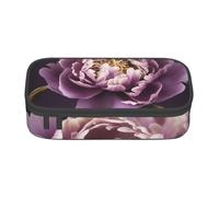 EVANEM Elegante astuccio viola con fiore di peonia, grande capacità, doppio strato, astuccio per cancelleria da ufficio, astuccio portatile, Viola Elegante Peonia Fiore, Taglia unica, Beauty Case