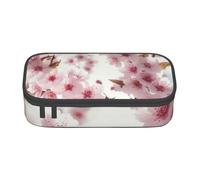 EVANEM Elegante astuccio viola con fiore di peonia, grande capacità, doppio strato, astuccio per cancelleria da ufficio, astuccio portatile, Fiori di ciliegio, Taglia unica, Beauty Case