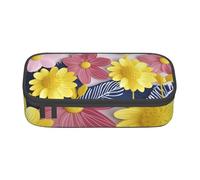 EVANEM Elegante astuccio viola con fiore di peonia, grande capacità, doppio strato, astuccio per cancelleria da ufficio, astuccio portatile, Graziosi fiori decorativi, Taglia unica, Beauty Case