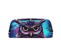 EVANEM Music Drum in Field Pencil Case, Leather Zip Pouch, Office Stationery Organizer, Cosmetic Bag Coin Purse, Gufo blu., Taglia unica, Portamonete