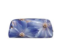 EVANEM Pink Flamingo in Water Pencil Case, Leather Zip Pouch Office Stationery Organizer, Cosmetic Bag Coin Purse, Fiori astratti blu, Taglia unica, Portamonete