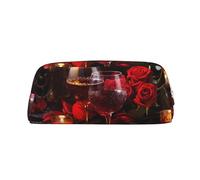 EVANEM Winter The Dolphin - Astuccio in pelle con cerniera, organizer per cancelleria da ufficio, portamonete, Rosa Rossa e Vino Amanti Romantici, Taglia unica, Portamonete