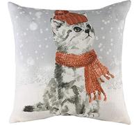 Evans Lichfield Copricuscino Snowy Cat con Sciarpa, Multicolore, 43 x 43 cm