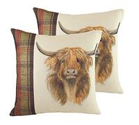 Evans Lichfield Cuscini riempiti in Poliestere Hunter Highland Cow, Multi, 43 x 43cm, 2 unità
