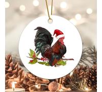 Evans1nism Ornamenti natalizi da appendere a forma di cappello di Babbo Natale, ornamento in ceramica per amanti dei polli, stampa su due lati, decorazione per albero di Natale, per coppie, 8 cm