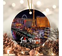 Evans1nism Ornamenti natalizi da appendere a Las Vegas City, souvenir per visitatori, souvenir su due lati, con stampa di città, statali, città, ornamento per albero di Natale, decorazione per coppia
