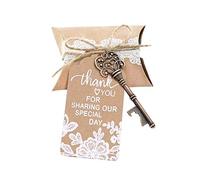 Evanto Set di 50 apribottiglie vintage a forma di chiave, per bomboniere, souvenir per gli ospiti, con biglietto di ringraziamento, scatola per cuscino e corda di iuta (pizzo bianco)