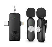 EVARY Microfono Wireless per iPhone, Android, Fotocamera, Lavalier Wireless a 2,4 GHz, Microfono Lavalier Wireless per Registrazione Video, Live streaming, Vlog, YouTube, TikTok