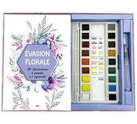 Evasion florale: 30 illustrations à peindre à l'aquarelle. Avec une palette aquarelle de 18 couleurs, 1 pinceau réservoir, 30 illustrations à peindre et 2 nuanciers