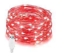 EvaStary LED stringa rossa, 10M 100 LED argento catena luce, USB spina IP65 impermeabile, adatto per decorazione regalo, matrimonio, stanza, decorazione domestica, festa di Natale, rosso
