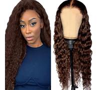 Evaxilc 22 Pollice Glueless Wig Human Hair Wig 5x5 Lace Front Wig Human Hair Deep Wave Wig No Glues Pre Cut Lace Wear And Go Glueless Wig #4 Chocolate Brown No Tangle No Smell For Women