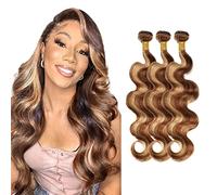 Evaxilc Body Wave Bundles Extension Echthaar perücke Human Hair Glueless Bundles Brazilian Virgin Hair 100% Unprocessed P427 Highlight Brown Color 3 Bundles Total 300g For Women 20 22 24 Inch