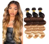 Evaxilc Body Wave Bundles Extension Echthaar perücke Human Hair Glueless Bundles Virgin Hair Unprocessed 1b4/27 Ombre Blonde Color 3 Bundles Total 300g For Women 20 22 24 Inch