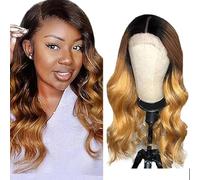 Evaxilc Body Wave Human Hair Wig 5x5 Lace Frontal Wig Parrucca Donna Capelli Veri Umani 100% Unprocessed Brasiliana Remy Hair T1B427 Black Root Ombre Brown 14 Pollice