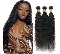 Evaxilc Deep Wave Bundles Extension Echthaar perücke Human Hair Glueless Bundles Brazilian Virgin Hair 100% Unprocessed #1B Natural Black Color 3 Bundles Total 300g For Women 30 32 34 Inch