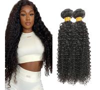 Evaxilc Kinky Curly Bundles Extension Echthaar perücke Human Hair Glueless Bundles Brazilian Virgin Hair 100% Unprocessed #1B Natural Black Color 2 Bundles Total 200g For Women 30 32 Inch
