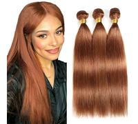 Evaxilc Straight Bundles Extension Echthaar perücke Human Hair Glueless Bundles Virgin Hair Unprocessed #30 Orange Brown Color 3 Bundles Total 300g For Women 16 18 20 Inch