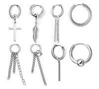 EVBEA 8 Pezzi Orecchini per Donna Uomo Adolescente Kpop Gocce Sagomati Pendenti Orecchini a Lobo a Forma di Goccia Lunga Catena Croce Piuma Novità Moda Regalo di San Valentino Bigiotteria