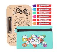 evelay Bingo Dabber - Set regalo con 6 Dabber per bingo, 1 lavagna da bingo con clip, borsa portaoggetti con zip a forma di numero fortunato, inchiostro antigoccia da 20 ml, 6 sacchetti colorati per