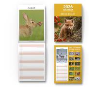Evelay Calendario 2025 della famiglia della fauna selvatica britannica, sottile, da parete, con vista mensile, organizer per la famiglia, design estetico e festività del Regno Unito