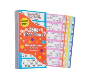 evelay Libri per bingo, 6 pagine, stampa grande, 3600 biglietti, multicolore, con codici di sicurezza, facili da strappare (100)