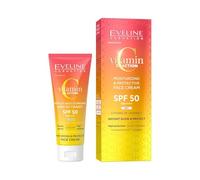 Eveline Cosmetics Crema Viso Protettiva Idratante con Vitamina C 3x Azione SPF 50, Protezione UVA/UVB, Complesso Anti-Età e Illuminante