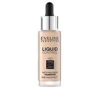 Eveline Cosmetics Fondotinta Liquido Control HD Lunga Tenuta 24 Ore No 001 Porcellana, Formula Leggera, Copertura Media, Effetto Traspirante, 32 ml