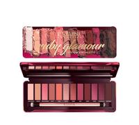 Eveline Cosmetics Ruby Glamour Palette Ombretti - 12 Tonalità Ispirate ai Gioielli Preziosi, Finiture Matte e Metalliche con Pennello Doppio