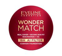 Eveline Cosmetics Wonder Match Cushion Foundation, fondotinta compatto per una copertura completa e una seconda pelle, finitura a lunga durata 16 ore, con niacinamide, vegano